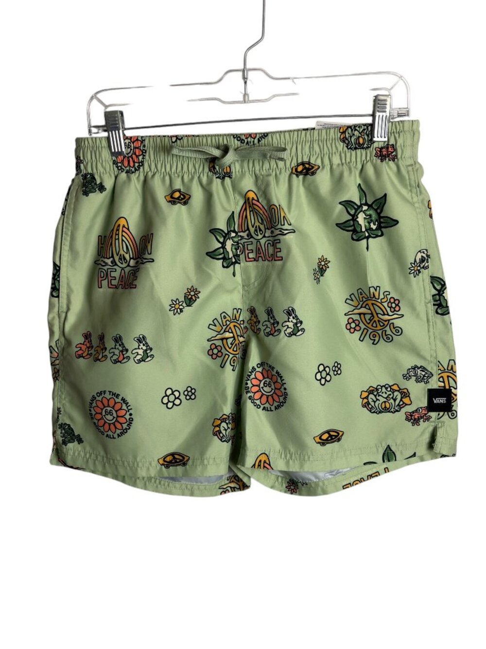 Van's Men's Size S Mixed Volley Swim Tunk Board Shorts Green Hippie Frogs Beach - Picture 8 of 9